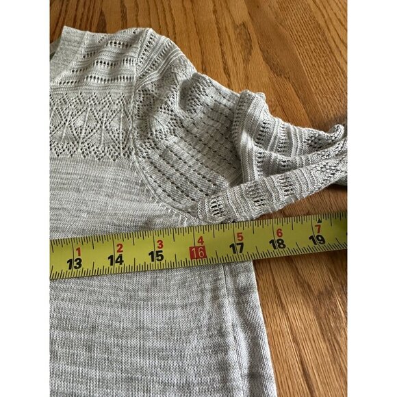 Lety & Me Light Gray Lace Knit Sweater V-Neck With Criss Cross & Crochet Accent - Picture 7 of 10